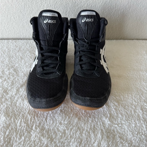 ASICS Men's Black and White Leather Wrestling Shoes Size 8.5 - Picture 2 of 6